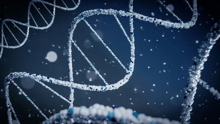 Strands of DNA zoomed in to render the molecules.