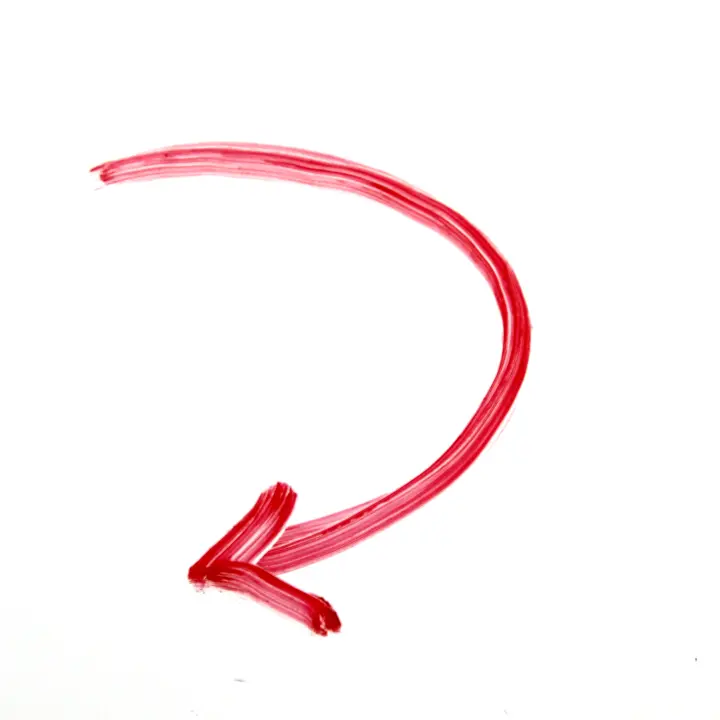 A red arrow u-turning from upper left to bottom middle on a white background.